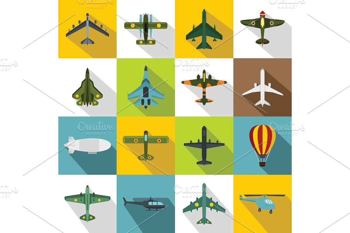 Aviation icons set, flat style in Illustrations - product preview 8