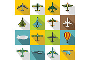 Aviation icons set, flat style