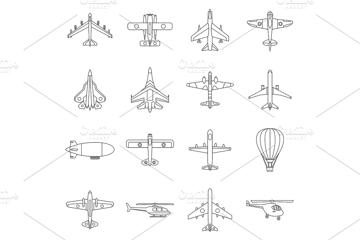 Aviation icons set, outline style in Illustrations - product preview 8