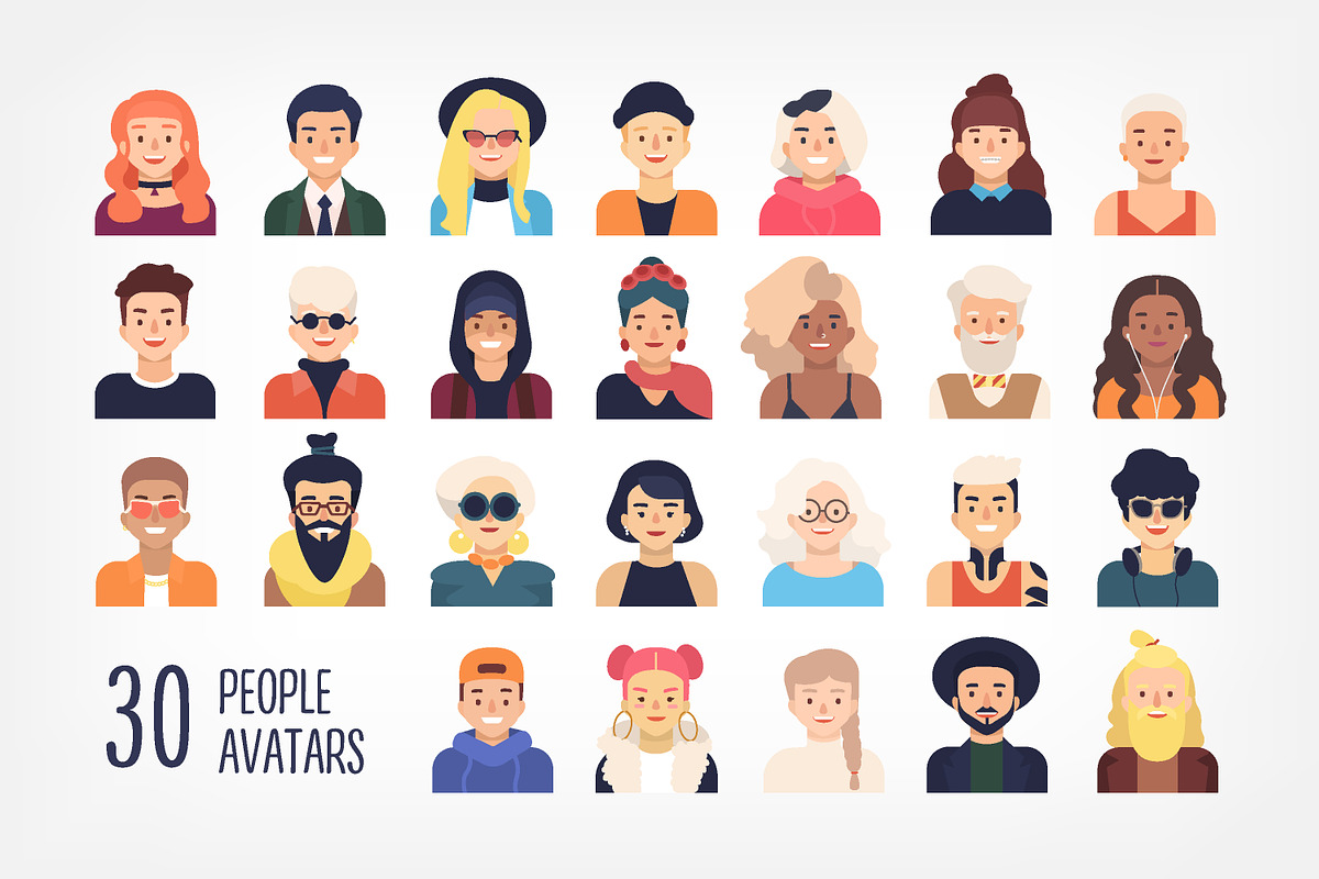 30 people avatars set and seamless in Illustrations - product preview 8