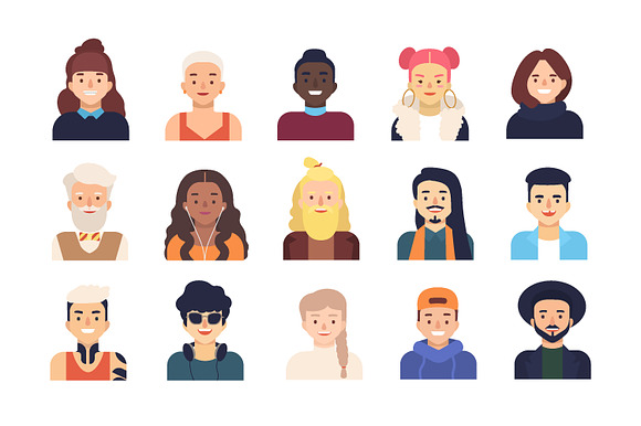 30 people avatars set and seamless in Illustrations - product preview 1