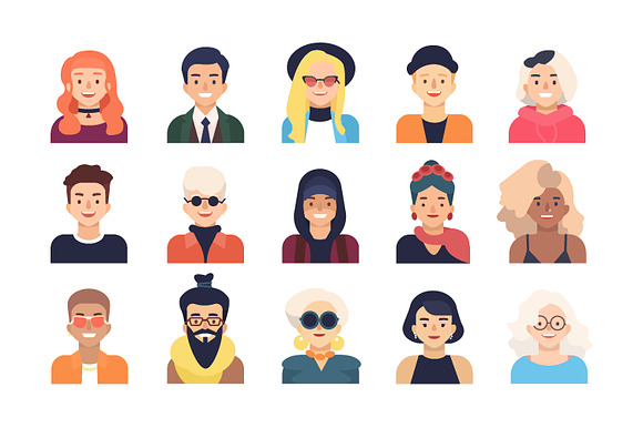30 people avatars set and seamless in Illustrations - product preview 2