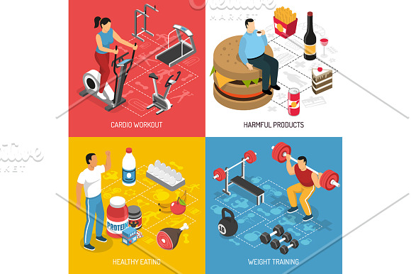 Fitness Isometric Set in Illustrations - product preview 4