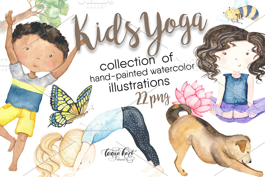 Kids Yoga Watercolor Clip Art in Illustrations - product preview 8