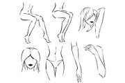 Icon set of zones of hair depilation