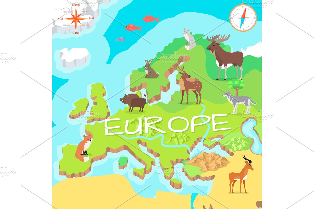 Europe Isometric Map with Flora and in Illustrations - product preview 8