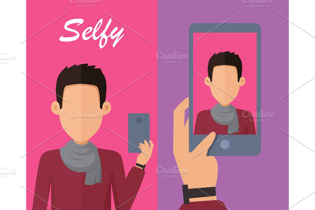 Selfy on Smartphone. Young Man in Illustrations - product preview 8