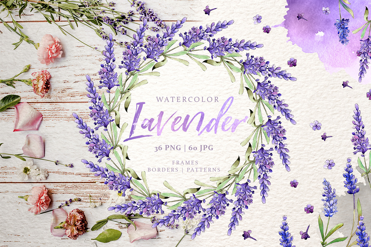 Lavender Watercolor png in Illustrations - product preview 8