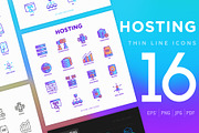 Hosting | 16 Thin Line Icons Set