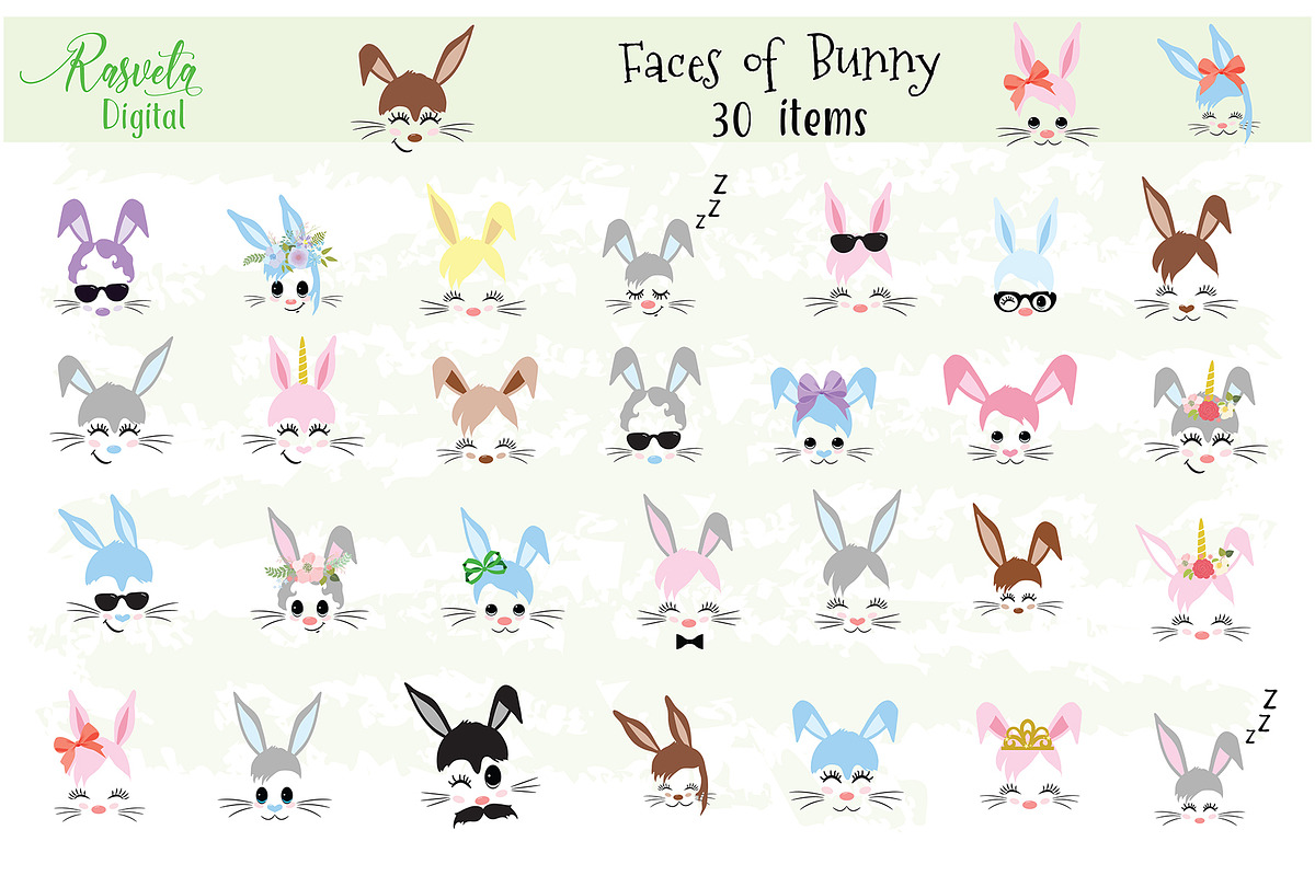Happy Easter Bunny face Clipart in Illustrations - product preview 8