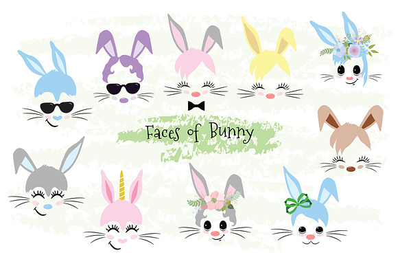 Happy Easter Bunny face Clipart in Illustrations - product preview 2