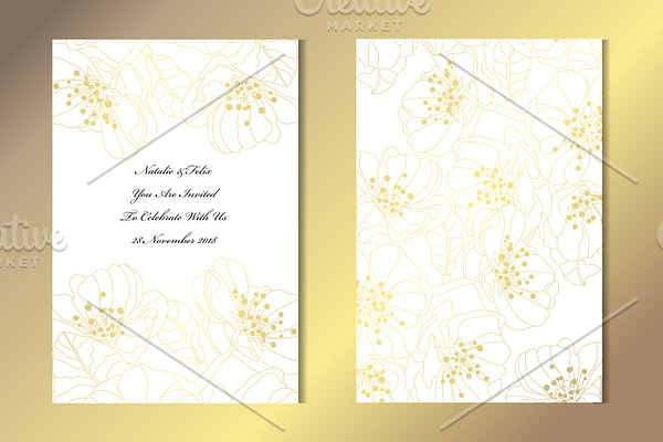 Golden Cherry Blossom Card Template
