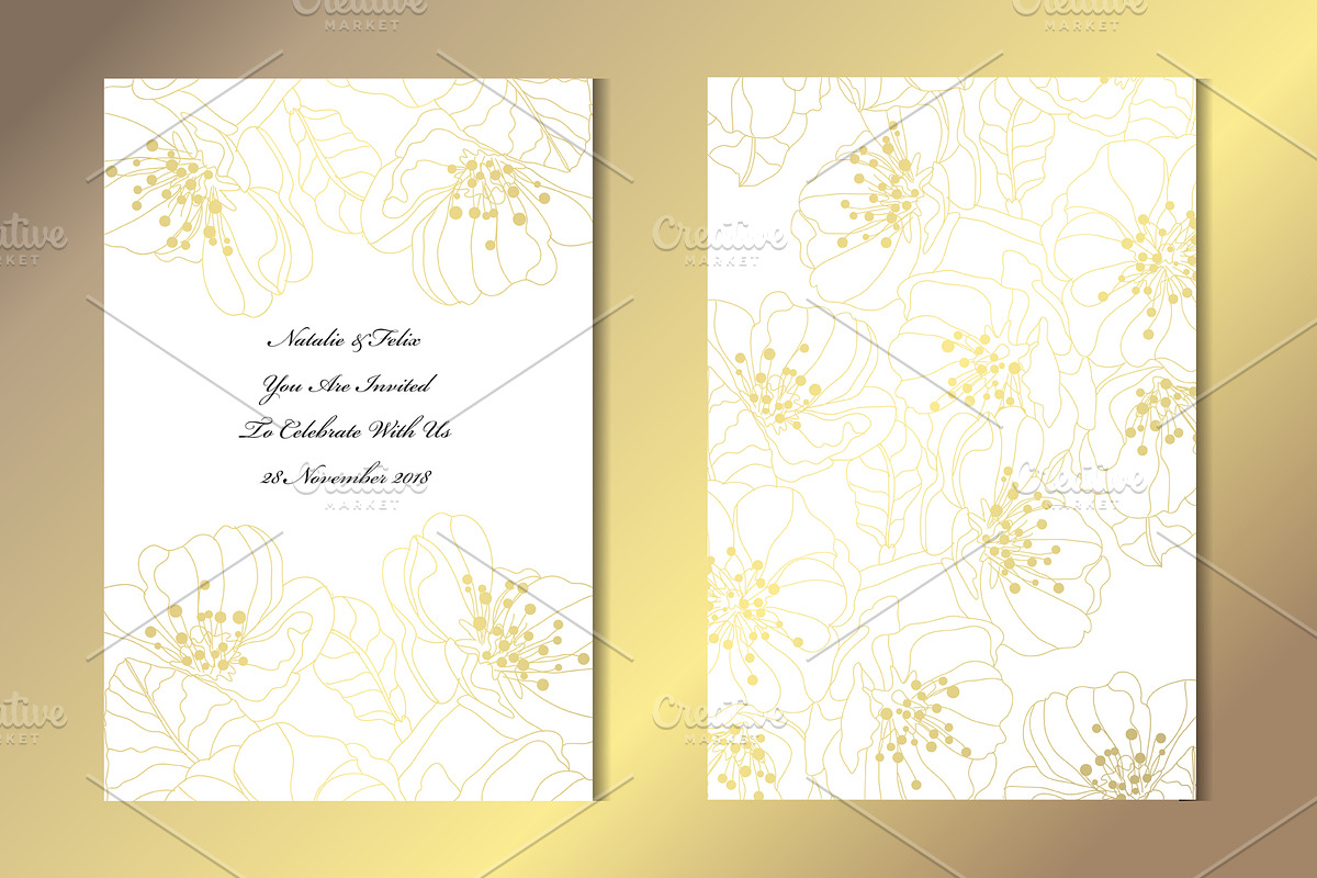 Golden Cherry Blossom Card Template in Postcard Templates - product preview 8