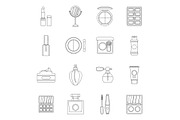Cosmetics icons set, outline style