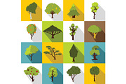 Trees icons set, flat style
