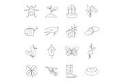 Spring icons set, outline style