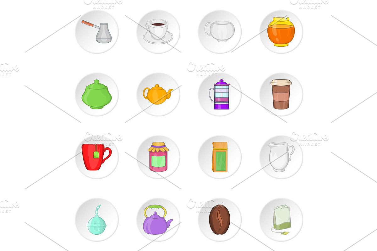Tea and coffee icons, cartoon style in Illustrations - product preview 8
