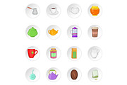 Tea and coffee icons, cartoon style