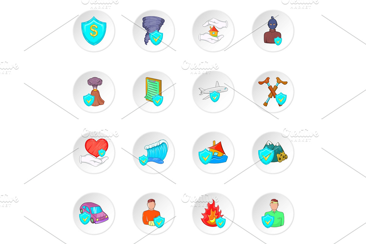 Insurance icons, cartoon style in Objects - product preview 8