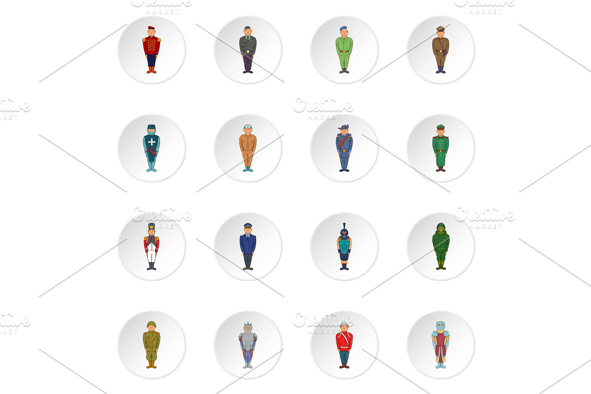 Soldiers in uniform icons, cartoon in Illustrations - product preview 8