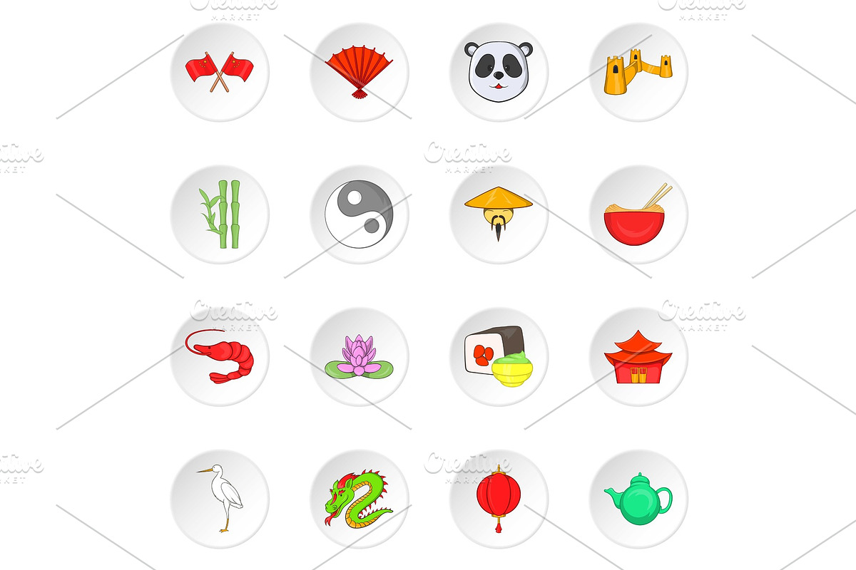China icons, cartoon style in Objects - product preview 8