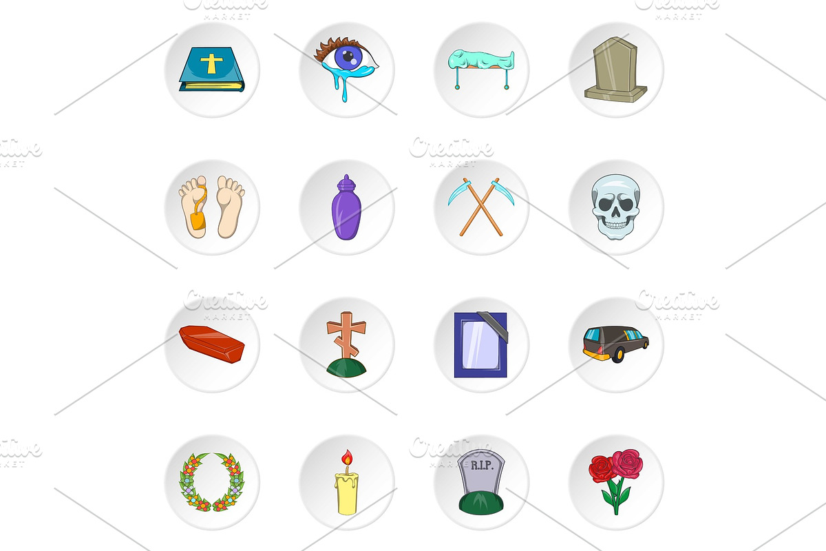 Funeral ricons, cartoon style in Objects - product preview 8