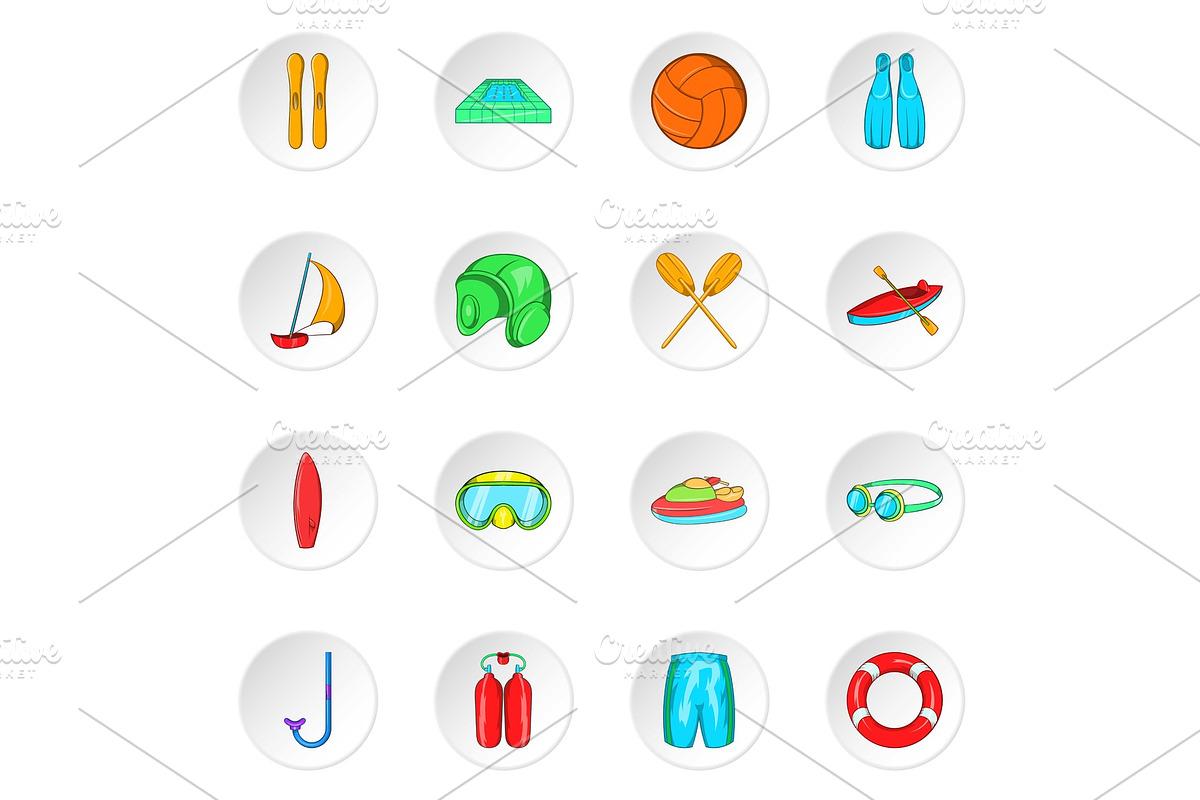 Water sport icons, cartoon style in Objects - product preview 8