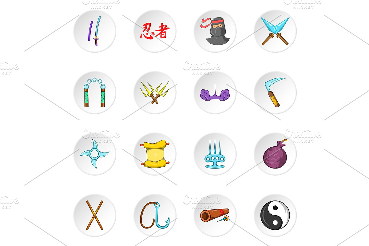 Ninja icons, cartoon style in Objects - product preview 8