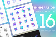 Immigration | 16 Thin Line Icons Set