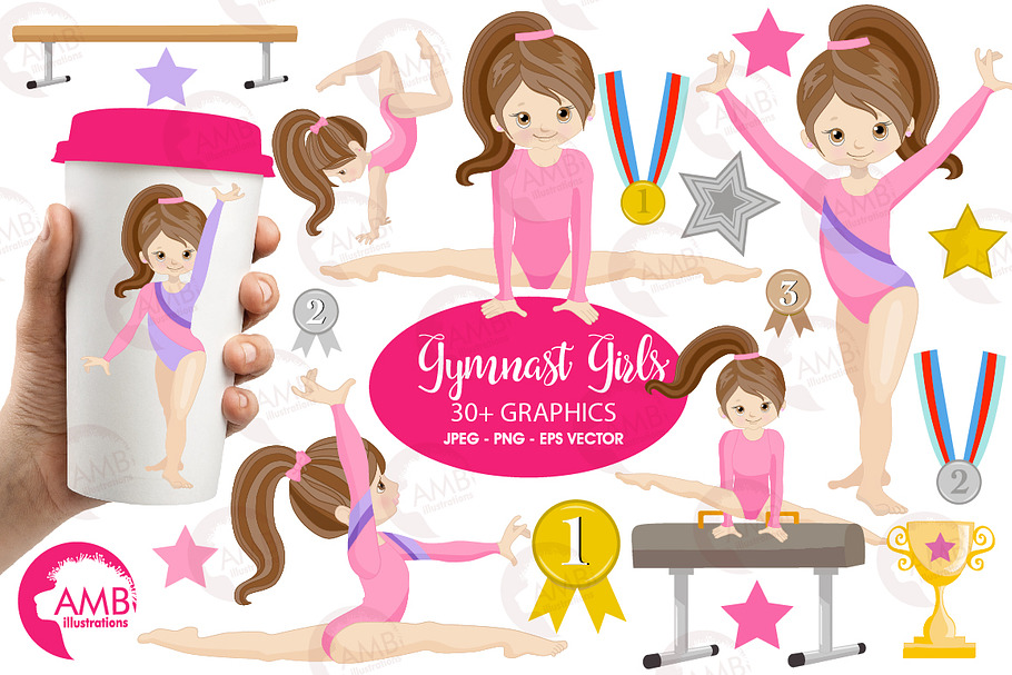 Gymnast Girls Clipart AMB-2136 in Illustrations - product preview 8