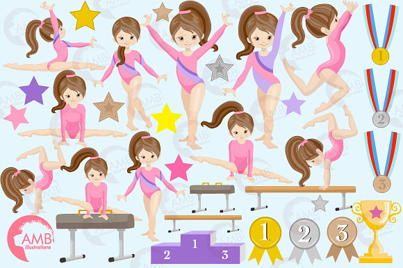Gymnast Girls Clipart AMB-2136 in Illustrations - product preview 3