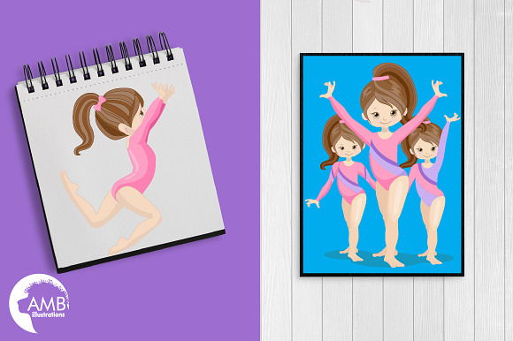 Gymnast Girls Clipart AMB-2136 in Illustrations - product preview 5