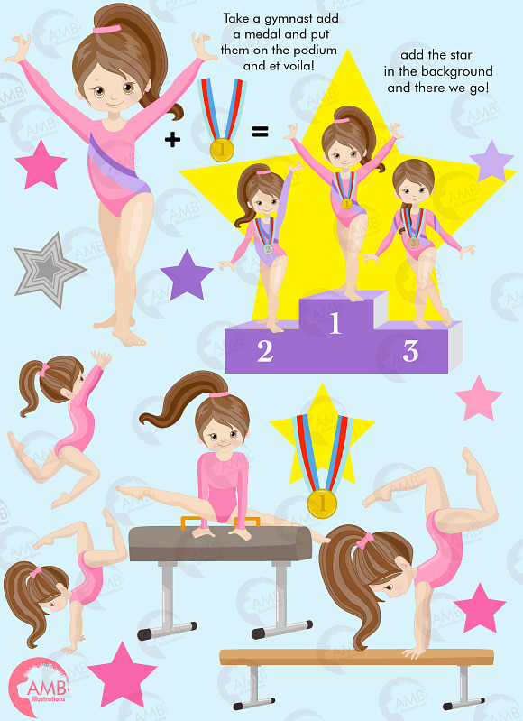 Gymnast Girls Clipart AMB-2136 in Illustrations - product preview 6