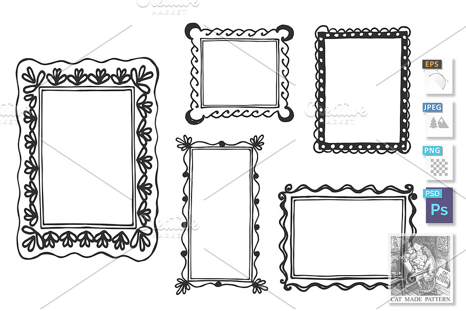 Hand drawn vintage wall frames set in Illustrations - product preview 8