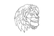 Pensive Lion Head Cartoon Black and 