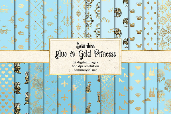 Blue and Gold Princess Digital Paper