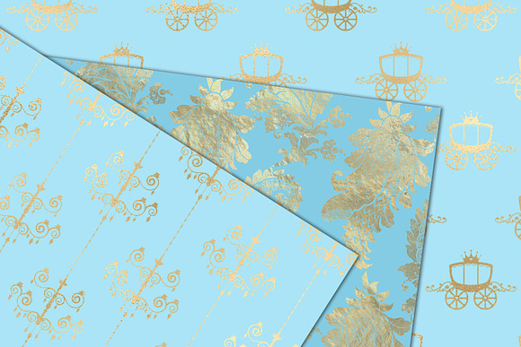 Blue and Gold Princess Digital Paper in Patterns - product preview 3