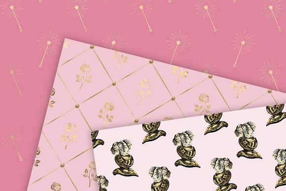 Pink and Gold Princess Digital Paper in Patterns - product preview 1