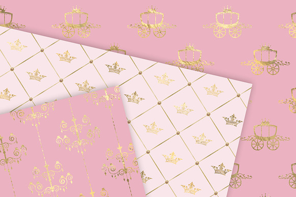 Pink and Gold Princess Digital Paper in Patterns - product preview 2