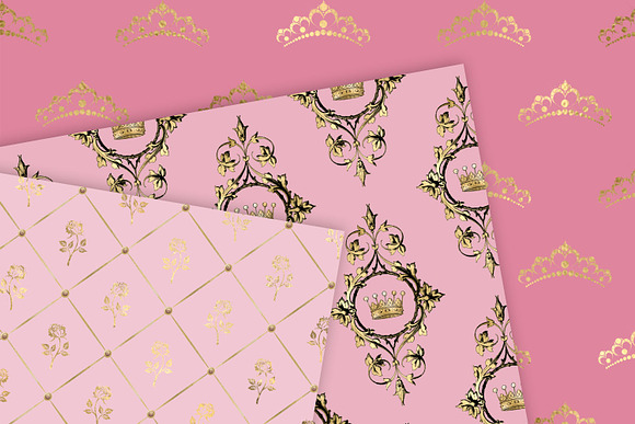 Pink and Gold Princess Digital Paper in Patterns - product preview 5