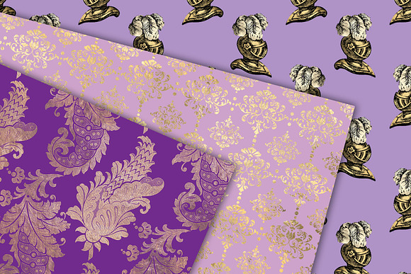 Purple & Gold Princess Digital Paper in Patterns - product preview 1
