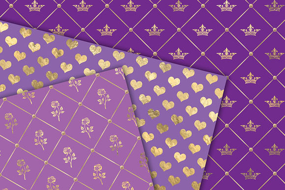 Purple & Gold Princess Digital Paper in Patterns - product preview 2