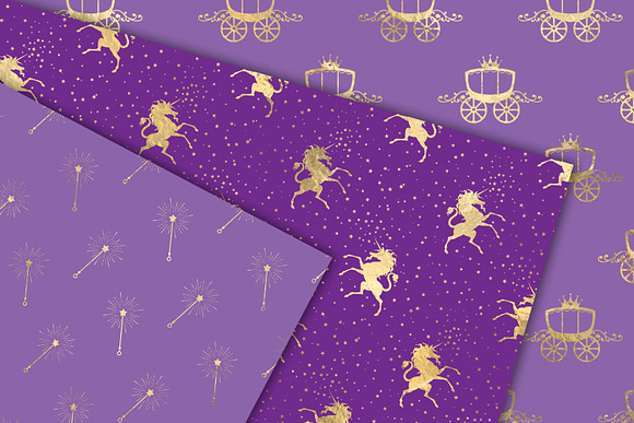 Purple & Gold Princess Digital Paper in Patterns - product preview 3