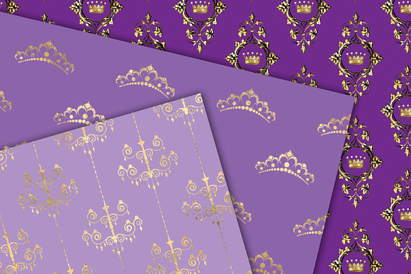 Purple & Gold Princess Digital Paper in Patterns - product preview 4