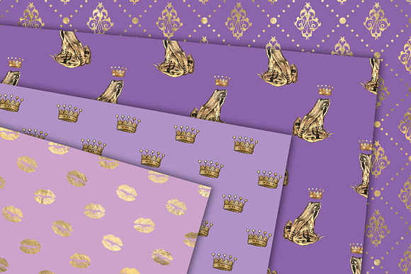 Purple & Gold Princess Digital Paper in Patterns - product preview 5