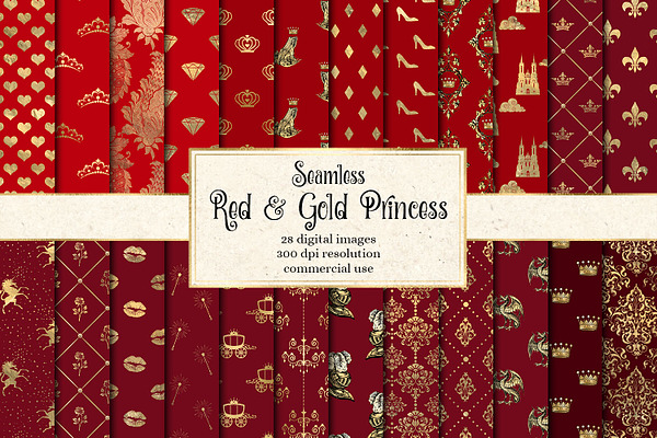 Red and Gold Princess Digital Paper