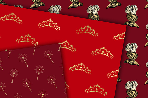 Red and Gold Princess Digital Paper in Patterns - product preview 1