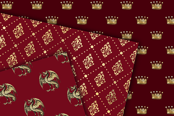 Red and Gold Princess Digital Paper in Patterns - product preview 3