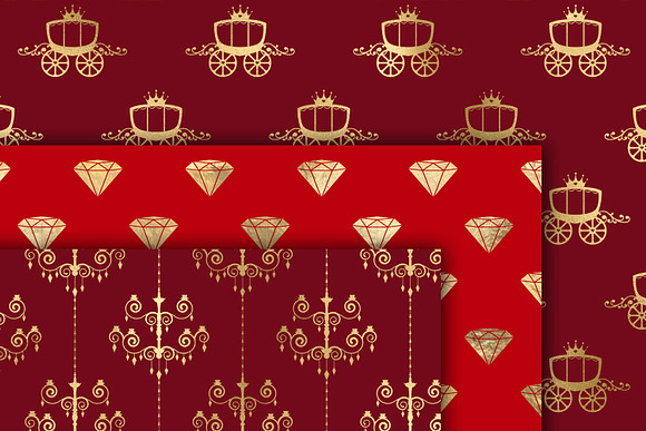 Red and Gold Princess Digital Paper in Patterns - product preview 4