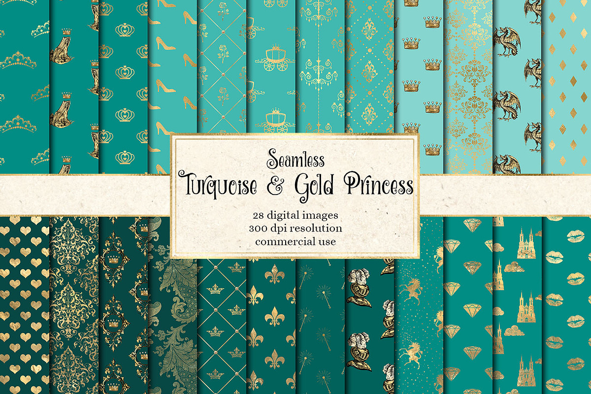 Turquoise & Gold Princess Patterns in Patterns - product preview 8